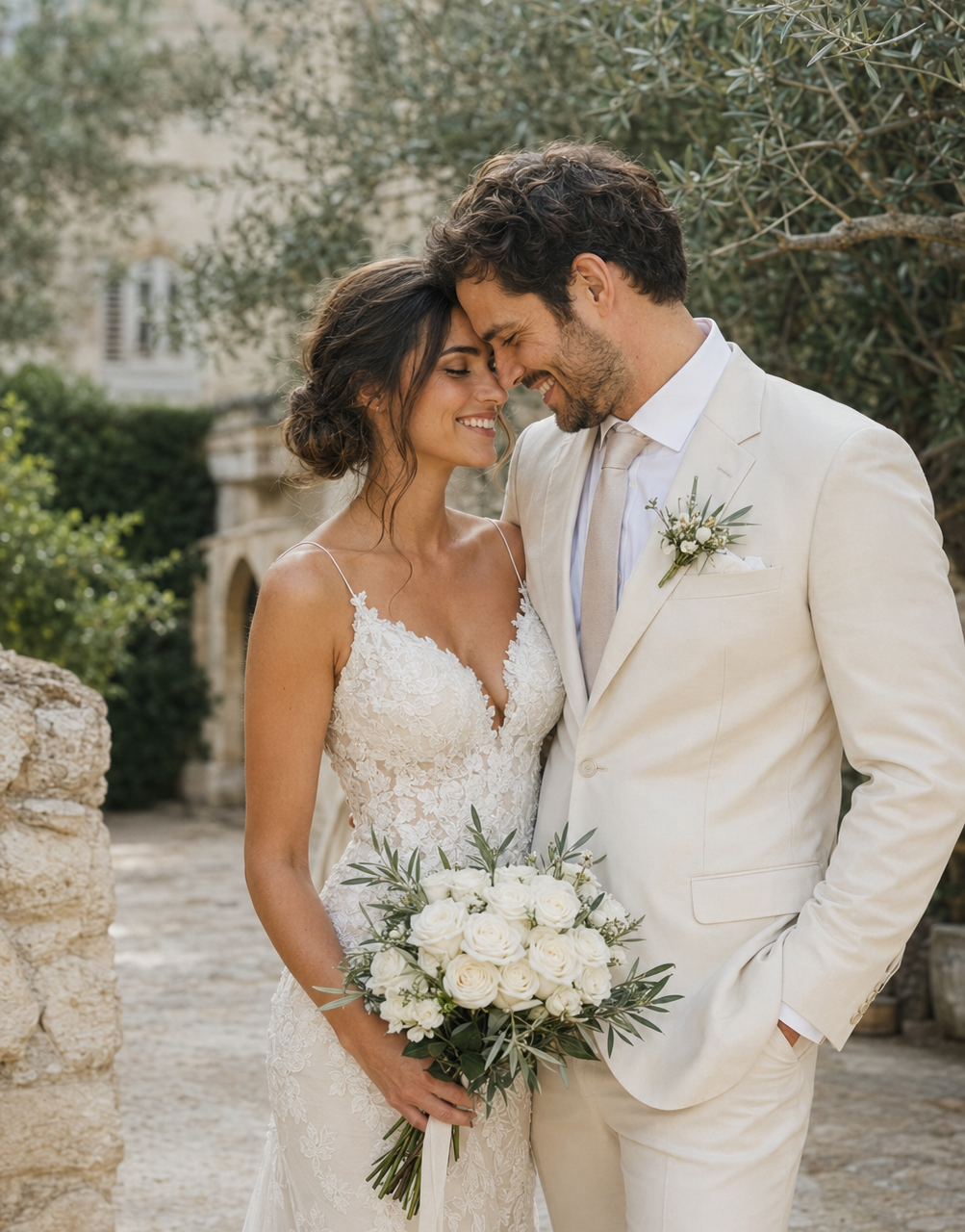 Un couple de jeunes mariés dans un décor naturel