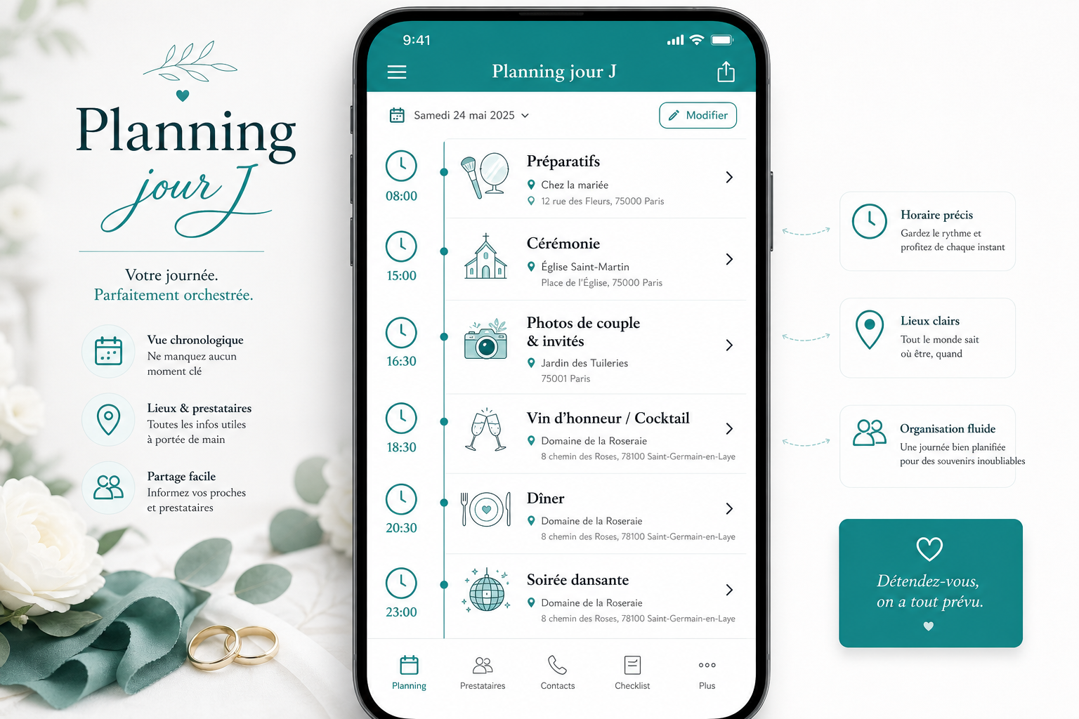 Planning jour J mariage — Déroulé horaire